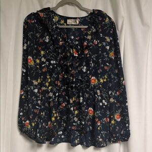 Everleigh Floral Ruffle Blouse - Navy Multi